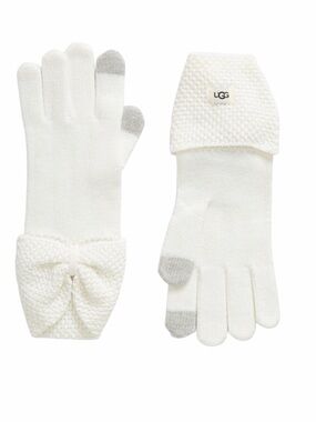 UGG Cream Knit Bow Gloves with Gray Touchscreen Tips